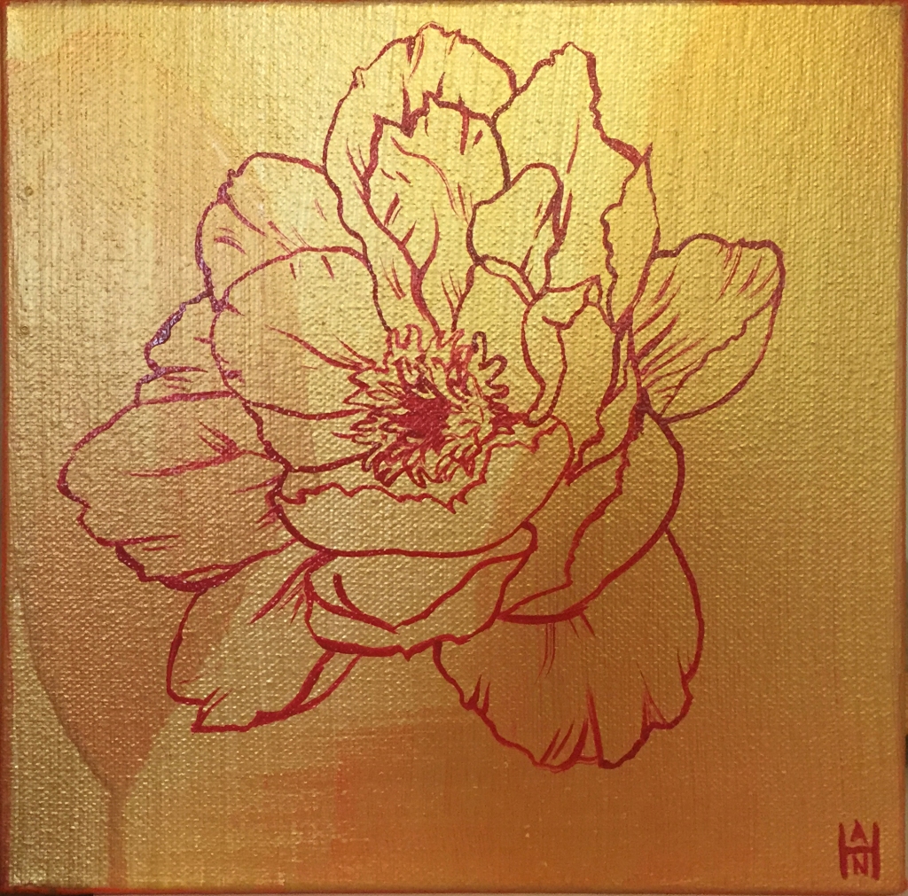 Golden Hibiscus 2, acrylic on canvas, 8" x 8", $125