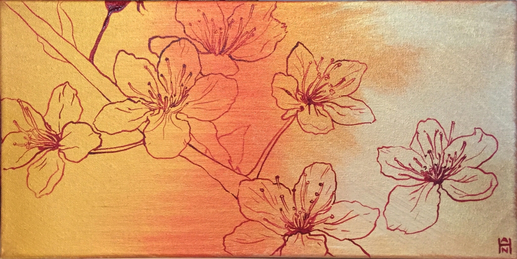 Golden Sakura 2, Acrylic on canvas, 8" x 16", $375