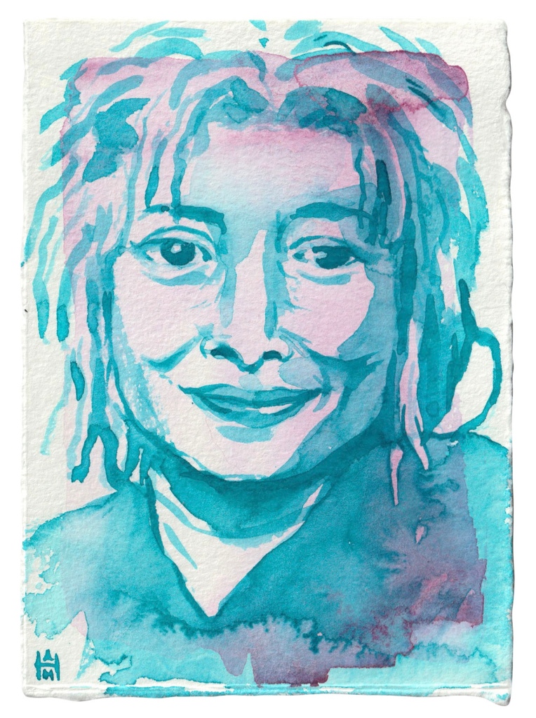 Alice Walker - Author, Watercolor on paper, 4.5" x 6", $150